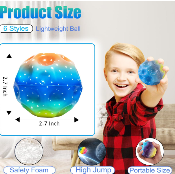 6 Pack MoonBounce Balls for Kids, Super High Bouncing Balls, Bouncy Ball, Jumping Galaxy Ball for Indoor Outdoor Play