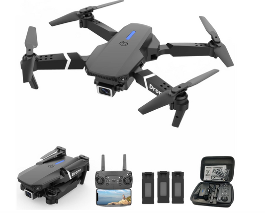 Drone with Dual Camera for Adults, Foldable RC Quadcopter for Beginners, Toys Drone, 1080P FPV Video, 3 Batteries, Carrying Case, One Key Start, Headless Mode, Waypoints fly, 360° Flips